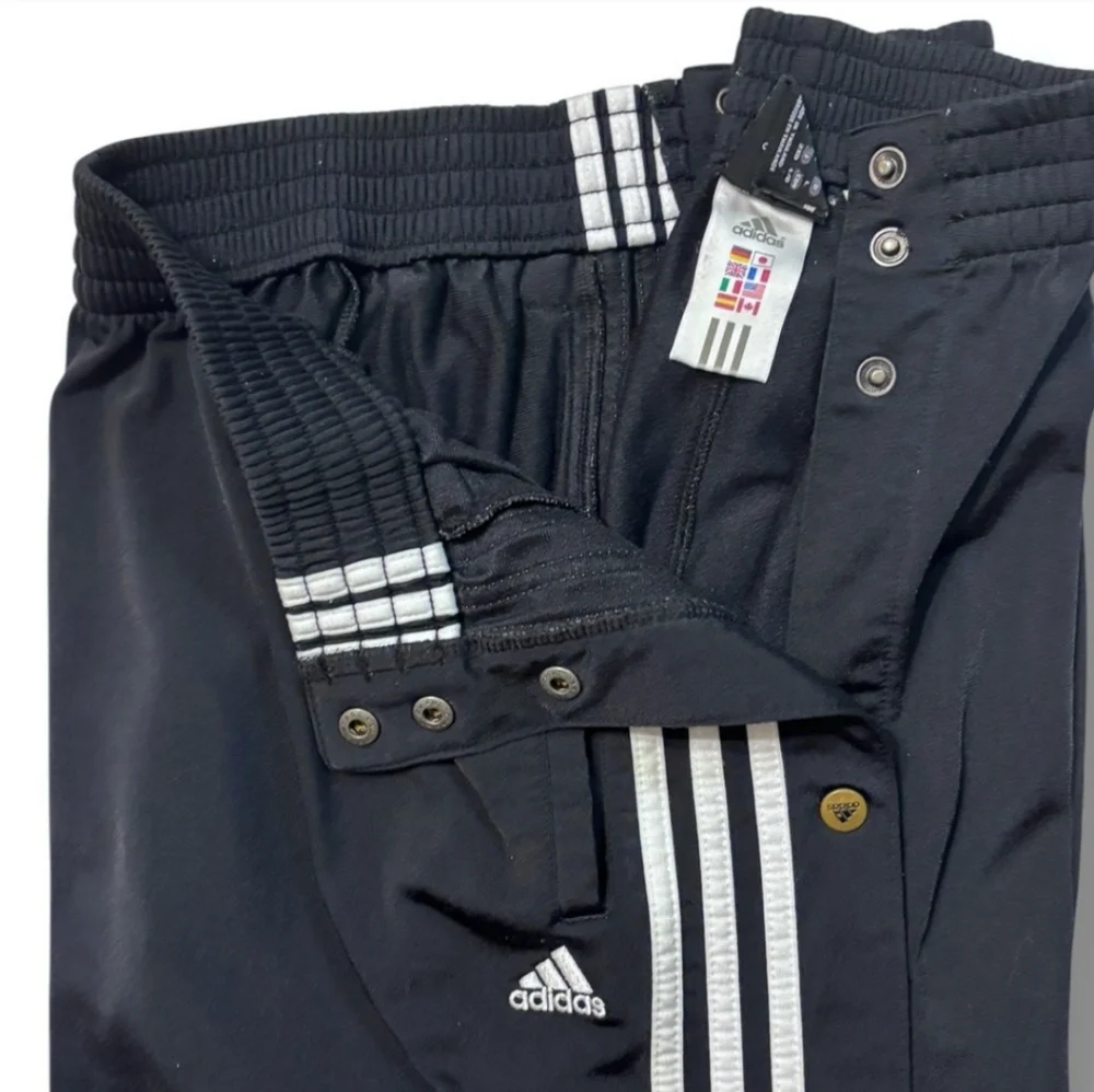 ADIDAS Three Stripe Tear Off Snap Warm Up Track Pants Black VINTAGE